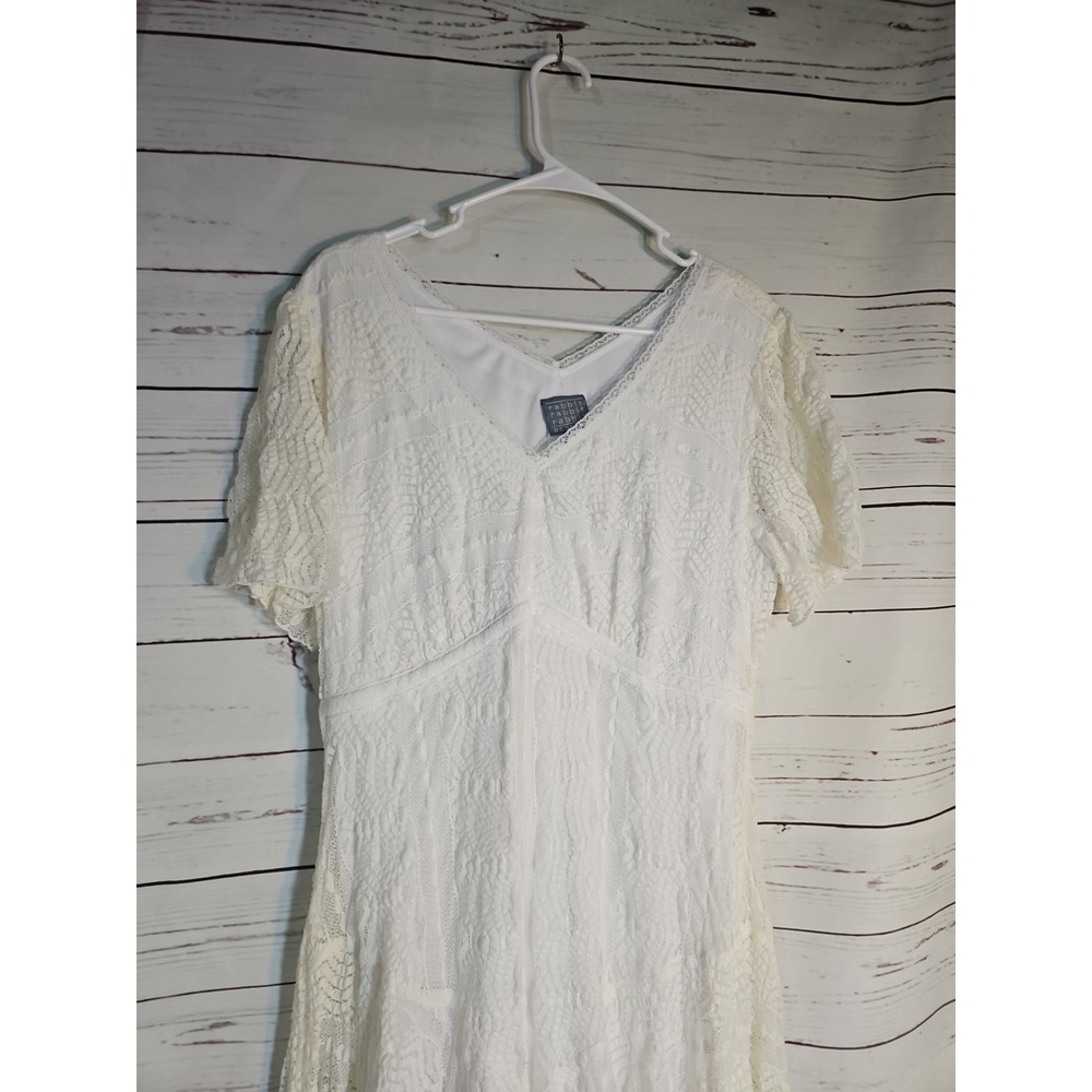 Rabbit Rabbit Rabbit Designs White Chevron Lace Midi‎ Dress Ruffled HEM 16 - Picture 2 of 10